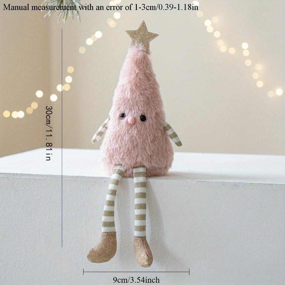 Cute Plush Christmas Tree Figurine Pendant with Stars & Striped Socks Pink,White Green Fabric Holiday Decor for Home Living Room