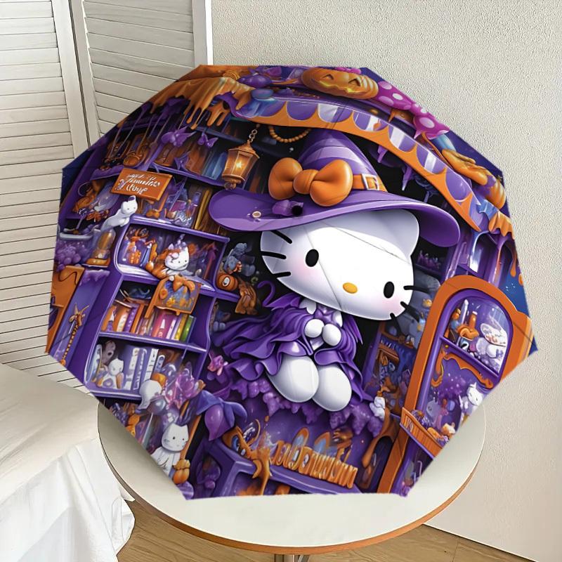 1pc Halloween Hello Kitty Automatic Folding Umbrella] Durable Iron Frame & Rod, Portable Folding, Makes a Great Holiday Gift yy251016241