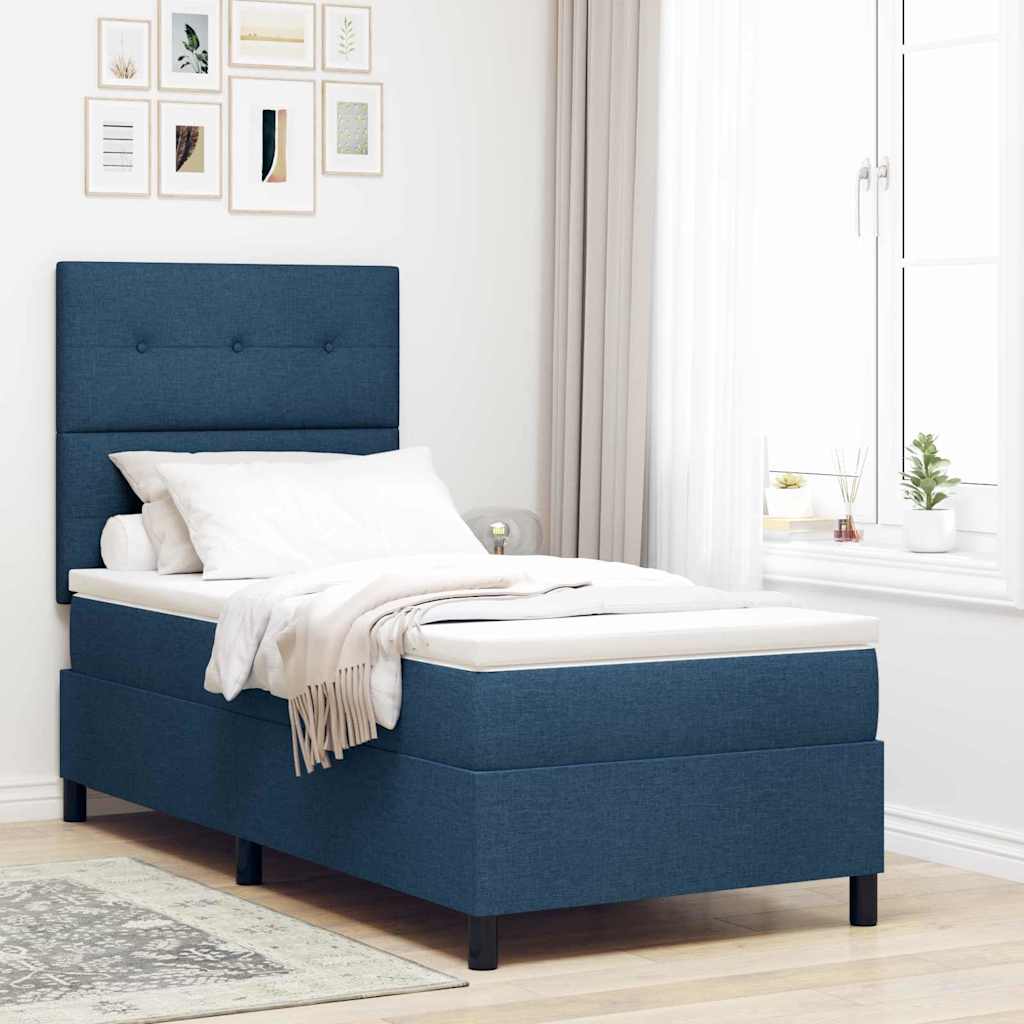 Box Spring Bed with Headboard Blue 90 x 190 cm Fabric