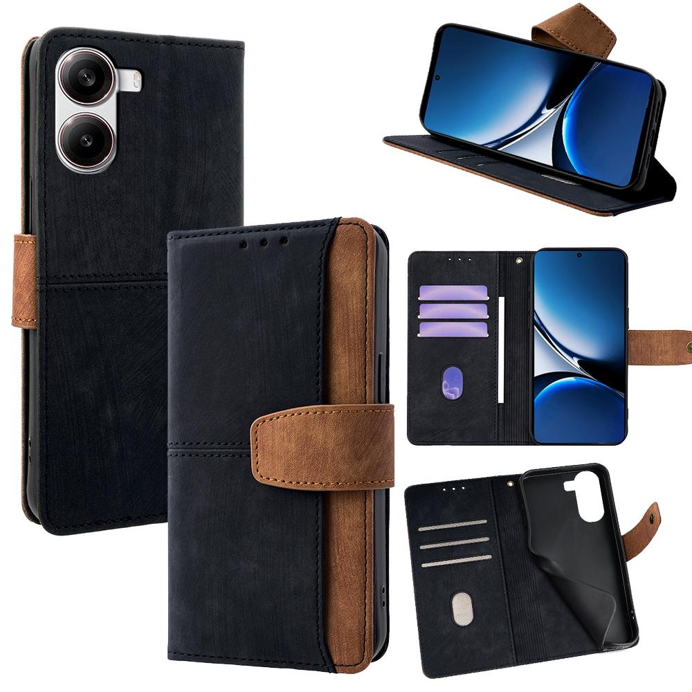 For Xiaomi Poco X7 Pro 5G/Redmi Turbo 4 5G Case RFID Blocking Color Splicing PU Leather Wallet Phone Cover