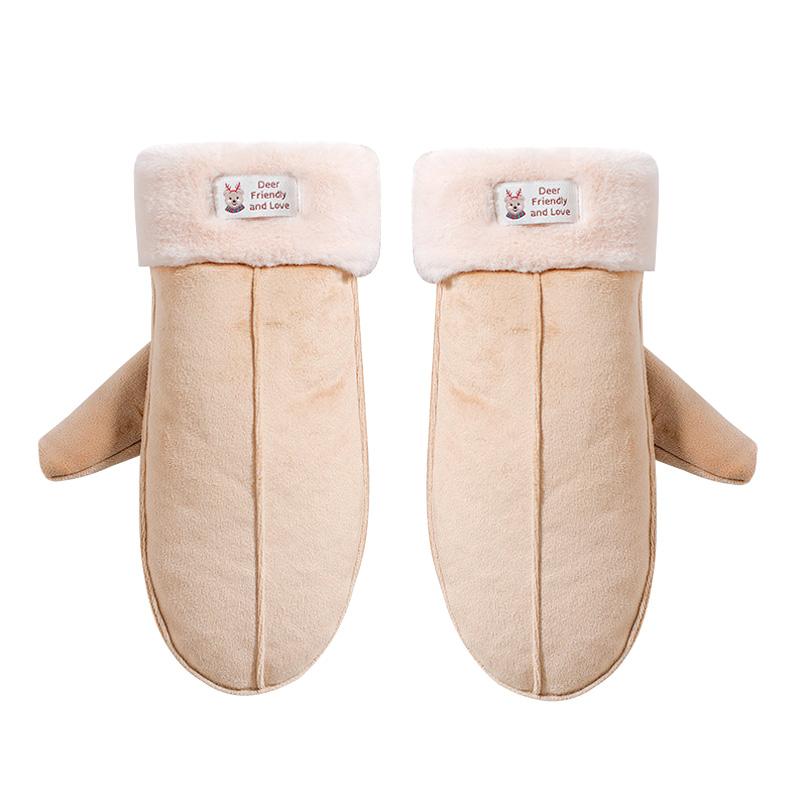 Mănuși de pluș pentru exterior pentru femei, pentru gât, din lână, din piele de căprioară, ține cald iarna, rezistentă la vânt, de culoare solidă