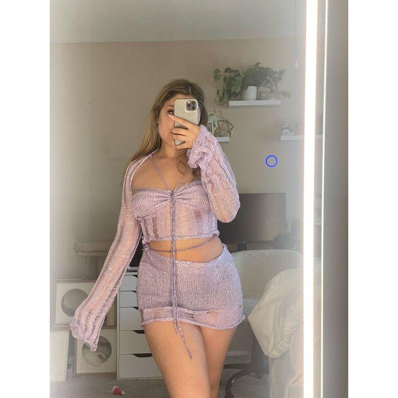 Woolen Short Skirt T-shirt Split Suit Wool Short Skirt Sequin Separates Suit Light purple S