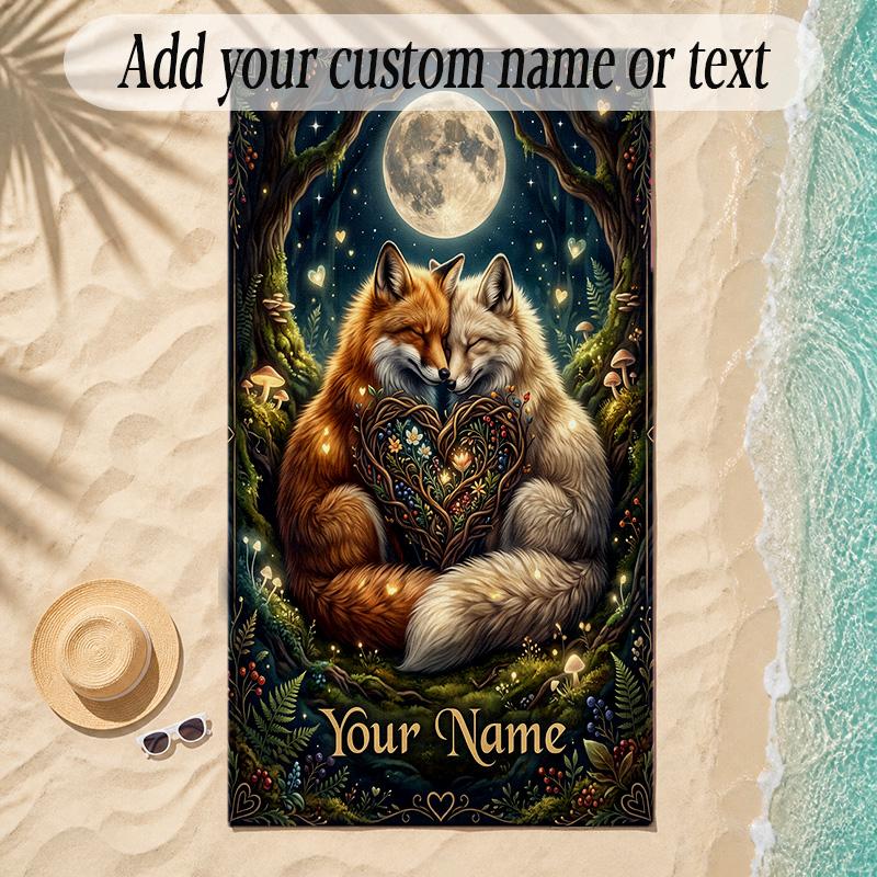 Fox Theme Soft Beach Towel Personalized Custom Name Text Towel Portable for Beach Pool Travel