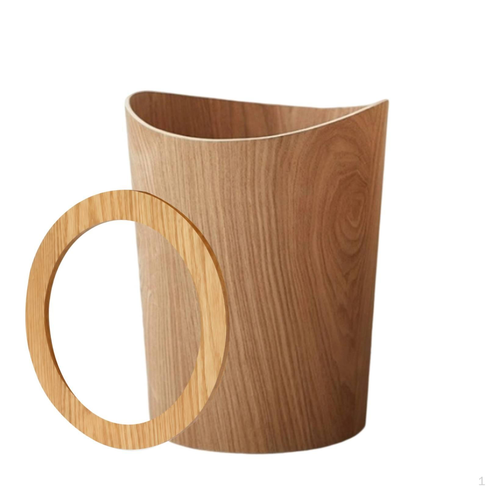 Wood Waste Bin, 6L Round Litter 30 cm Height, Grain Finish, Rubbish Bin for Bathroom, Original Wood Color (Irregular