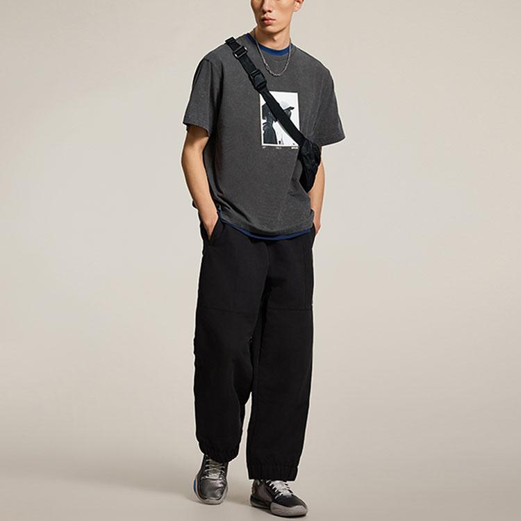 Li Ning Wade Series Character Letter Comfortable Versatile Breathable Short Sleeve T-Shirt Men T-Shirts Gray AHSU163-10