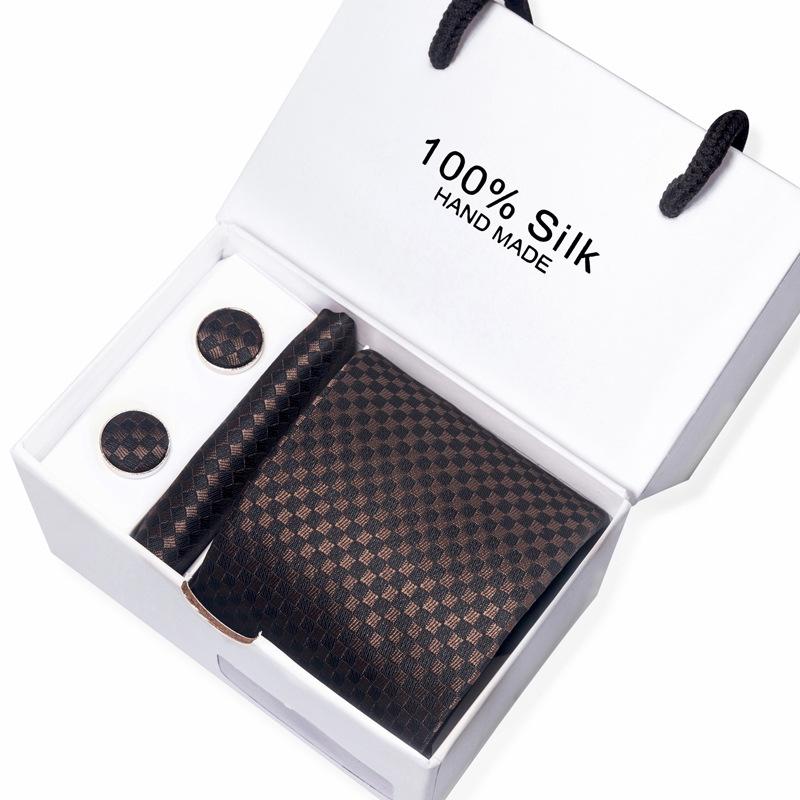Men'S Business Tie Square Scarf Gift Box Striped Plain Suit Shirt Tie Black Gift Box Set