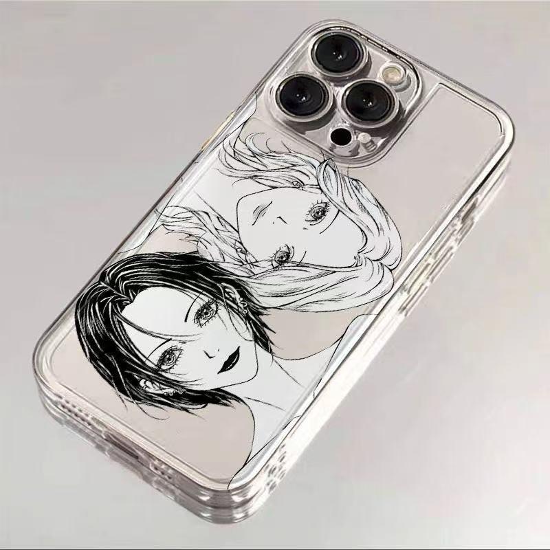 Manga Style Girls Line Art Pattern Phone Case for iPhone 17 16 15 14 13 12 11 16E Series Pro Max Plus Double Layer Protection