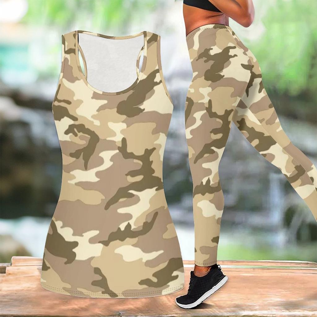 Camouflage Printed Yoga Outfit for Women Fashion Workout Leggings Fitness Sports Casual Yoga Set Sports Suit