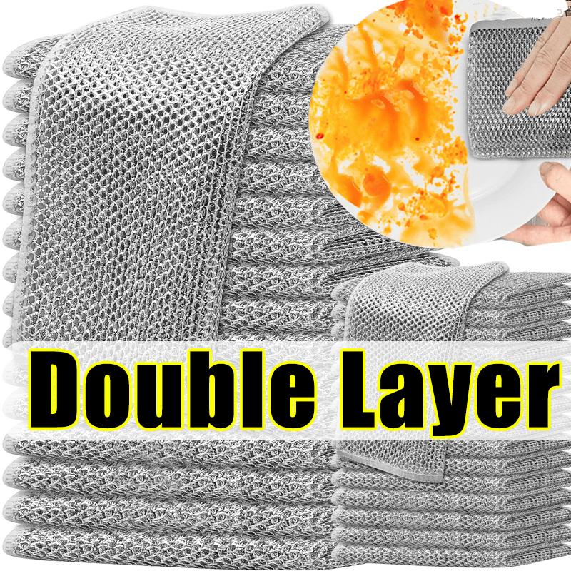 Metal Steel Wire Rags Cloth Household Kitchen Pot Pan Dishwashing Double-sided Cleaning Towel Dishcloth Scrubber Rag Wholesale