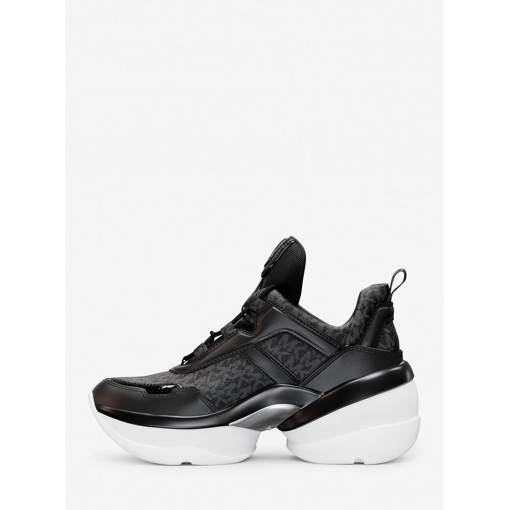 Michael Kors Olympia Wedge Sneakers   Mk Signature 49f4olfs1b1 Black