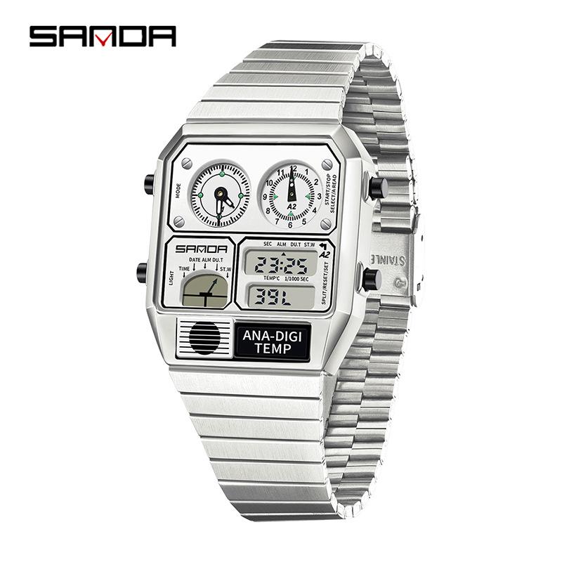 Sanda Waterproof Multifunctional Sports Watch with Temperature Alarm & Fashionable Design