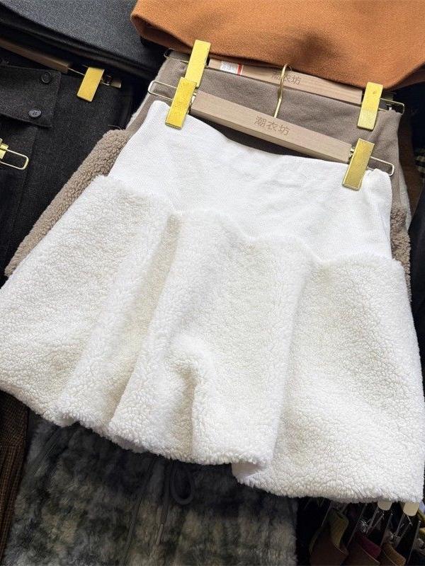 Жіноча пухнаста спідниця А-силуету з високою талією з овечої вовни - Осінь/Зима Французький стиль