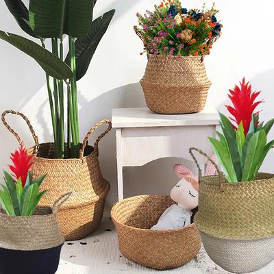Storage Baskets Straw Wicker Rattan Hanging Flowerpot Seagrass Folding Laundry Clthoes Baskets Garden Plant Basket Home Decor