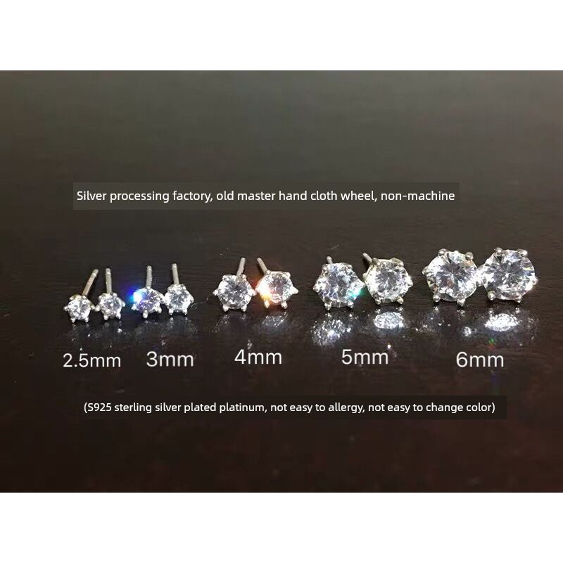 

Not Easy to Fade/Super Shiny with Fire Color! Overall S925 Sterling Silver Six-Claw Rhinestone Single Diamond Zircon Stud Earrings Anti-Allergy Super recommend 4mm pair! Small and exquisite