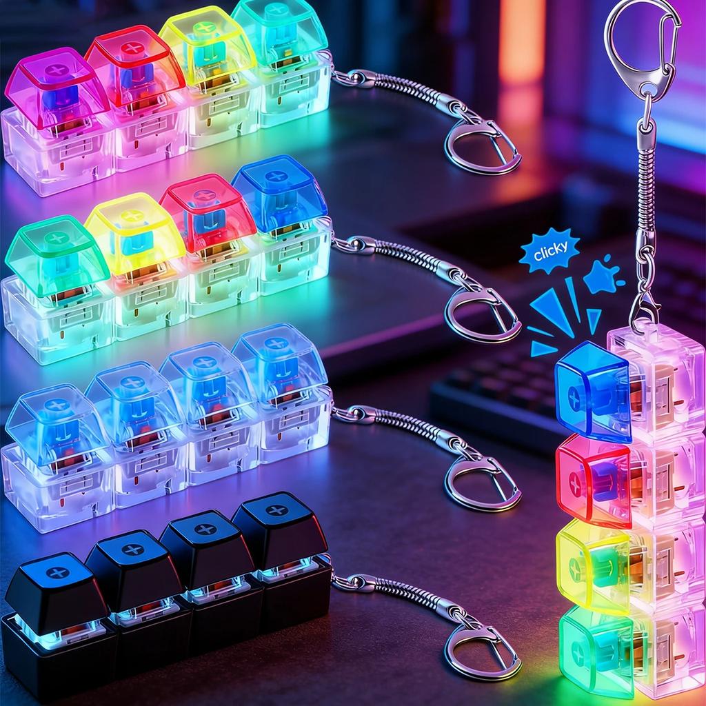 LED-Leuchtender Schlüsselanhänger Tastatur Klickbarer Knopf Fidget Spielzeug zur Stress- und Angstbewältigung Tragbares Schreibtischzubehör Bürodekoration Geschenk