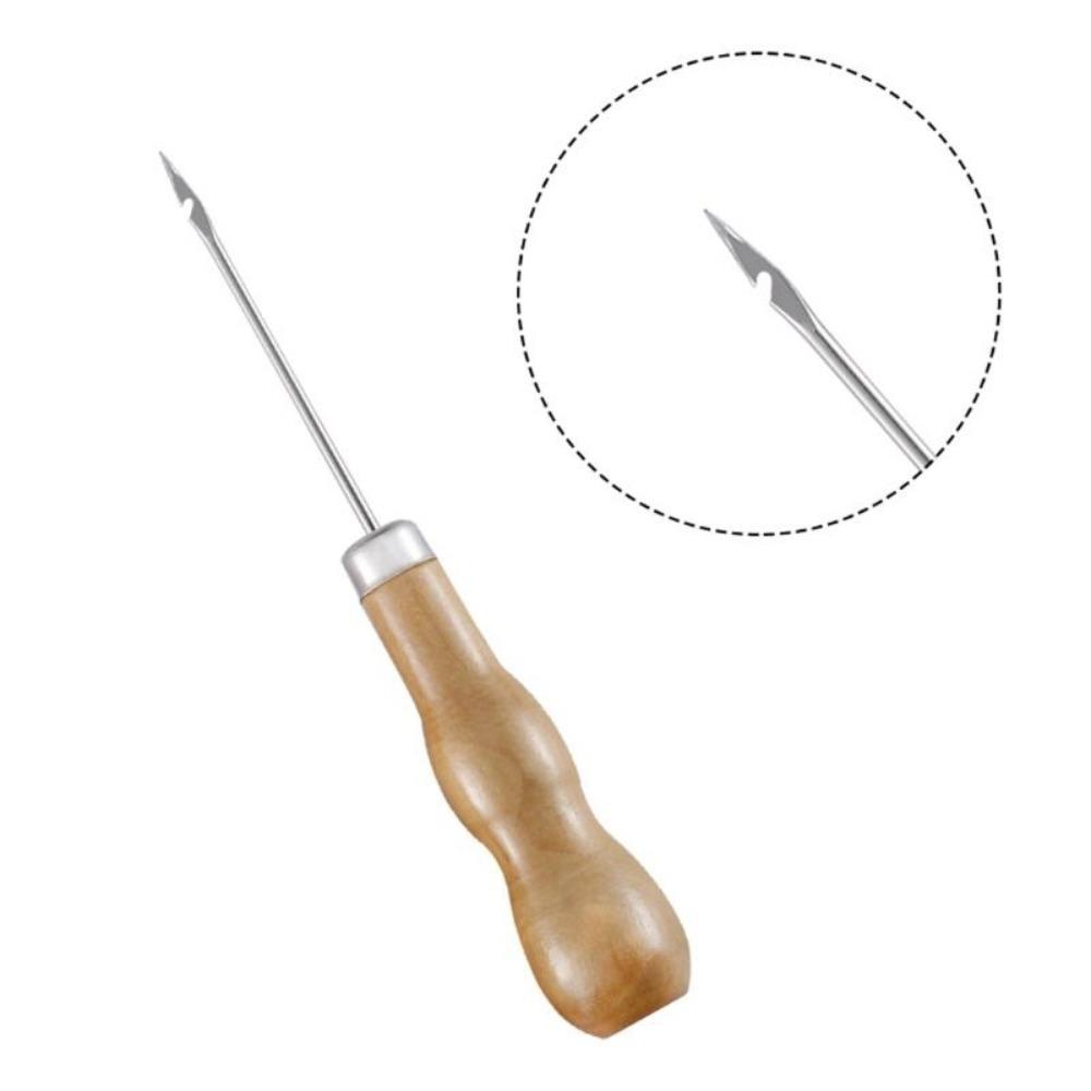 3PCS/SET Wooden Handle Sewing Awl Hand Stitcher Leathe Punch Tool DIY Shoe Repair Hook Tool Leather Accessories