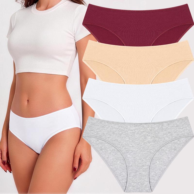 FINETOO 4 Pezzi Mutandine da Donna a Vita Bassa in Cotone Biancheria Intima Morbida Vita Elastica Slip da Donna Traspiranti Uso Quotidiano Mutandine Femminili