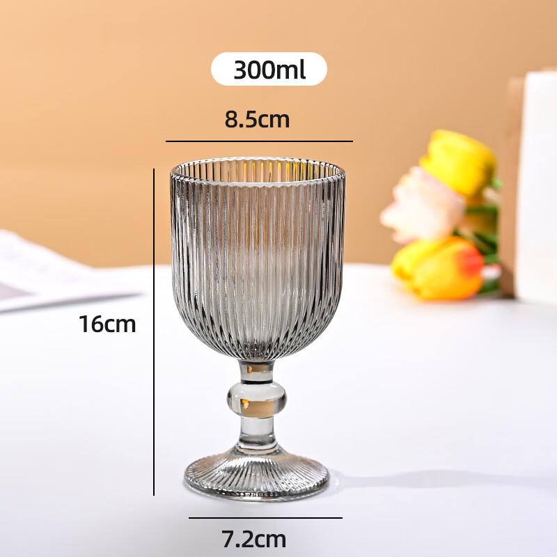 Shangqi Vertical Stripe Smokey Gray Stemmed Glass Cup Set