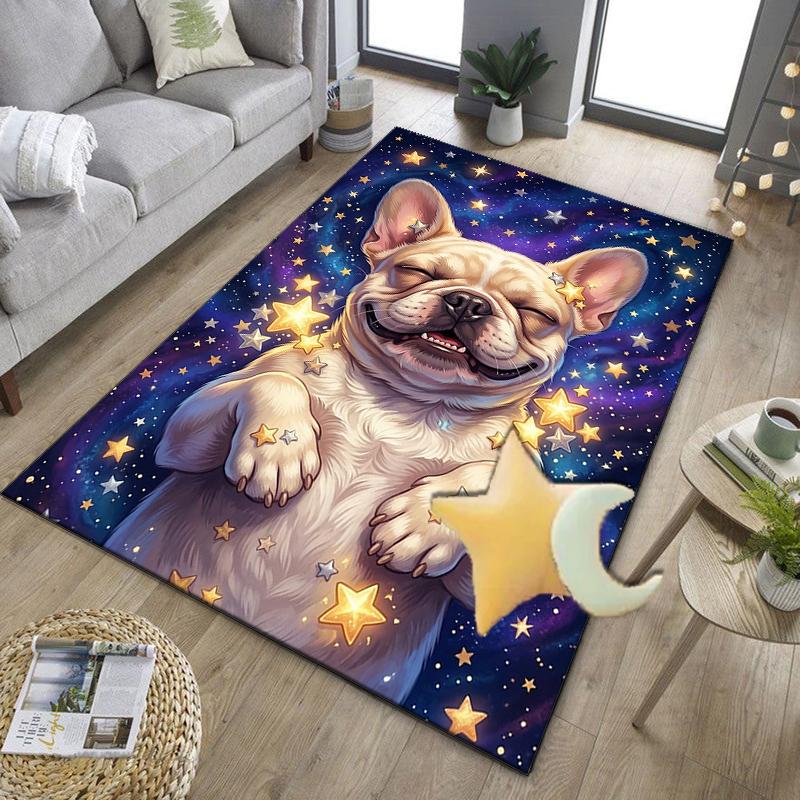 Cartoon Bulldog Stars Office Rug Chair Mat, Entryway Carpet, Suitable for Front Door, Bedroom, Living Room, Desk, Holiday Gift