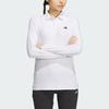 Adidas Stretch Long Sleeve Polo Shirt Solid Logo Golf Women Tops White HZ6107