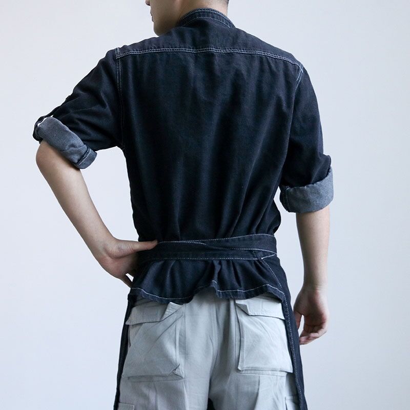 Western Restaurant Chef Fashion Denim Work Clothes Men's Bakery Catering Hotel  Button Long Sleeve Summer