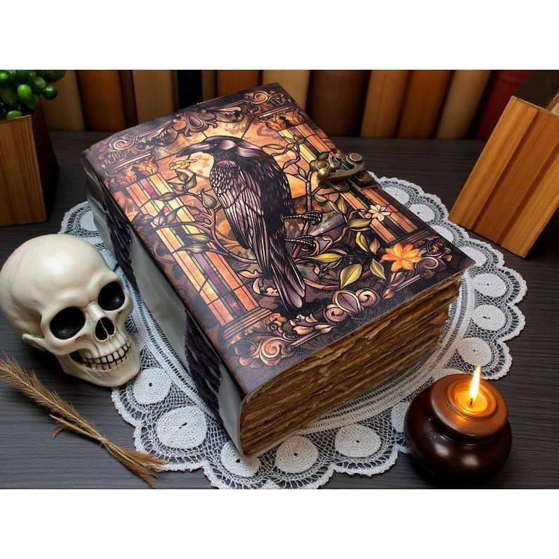 Raven Leather Grimoire Journal – Gothic Spellbook, Witchcraft Notebook