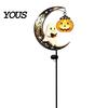 Festive Garden Stake Lights Solar Snowman/Ghost Moon Light, Waterproof Metal Sculpture, Decorative Iron Ground Insert Powered Lamp for Outdoor Pathway