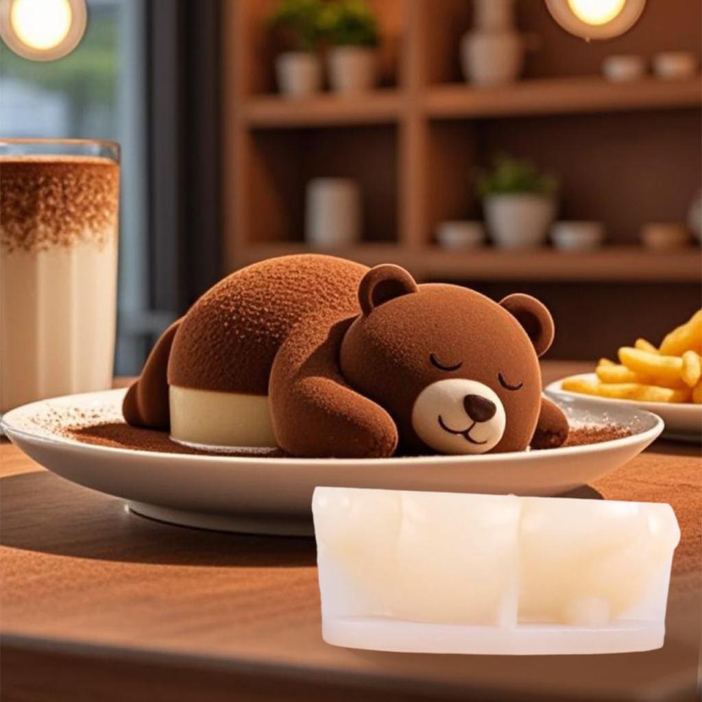 Sleeping Bear Silicone Mold, Mousse Cake Pudding Ice Cream DIY Chocolate Candy Jelly Soap Bakeware, BPA Free Non-Stick
