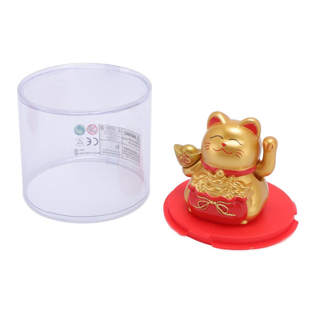 Feng Shui   Cat Solar Powered Waving Maneki Neko Decoration   Cat Statue for Home Shop Car Interior