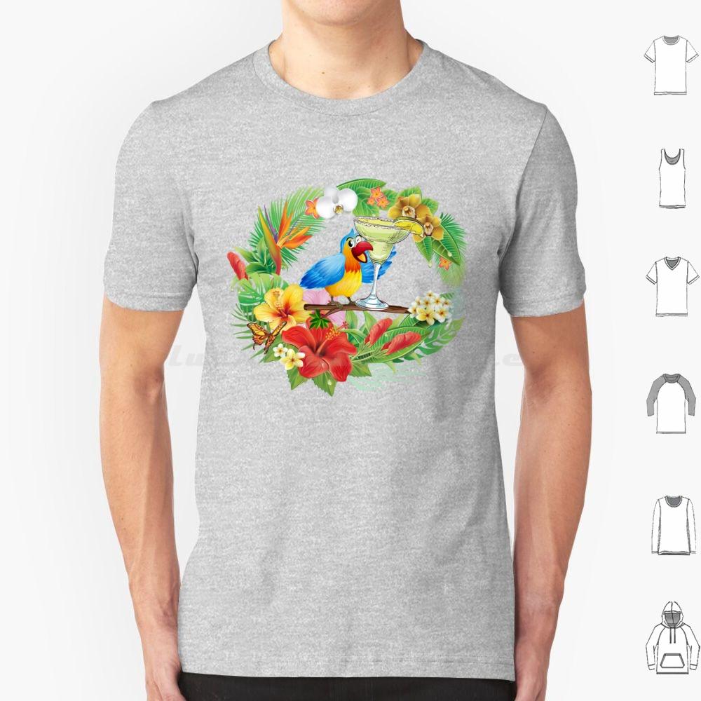 Parrot With A Margarita T Shirt Men Women Kids 6xl Parrothead Buffett Shark Tropical Volcano Parrot Margaritaville Beach