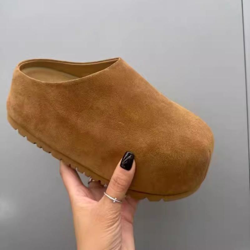 2025 Nowe Damskie Małe Zamknięte Pantofle ze Skóry Nubukowej Podwyższające Obcas Wsuwane do Noszenia na Zewnątrz