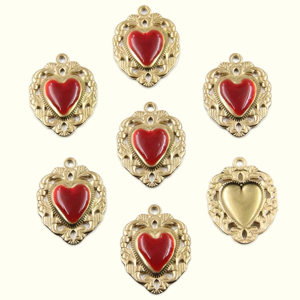 10 Styles Gothic Red Heart Pendant – Stainless Steel DIY Charm