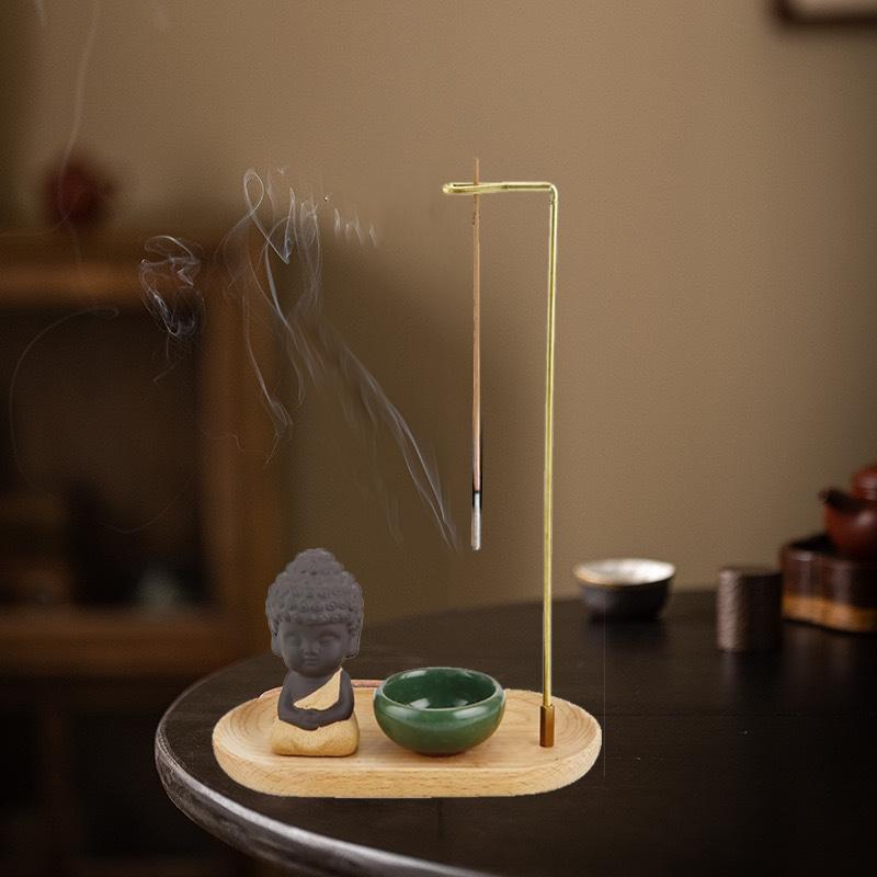 1PC Little Monk Incense Burner Ceramic Bowl Set  Brass Smoke Backflow Incense Holder