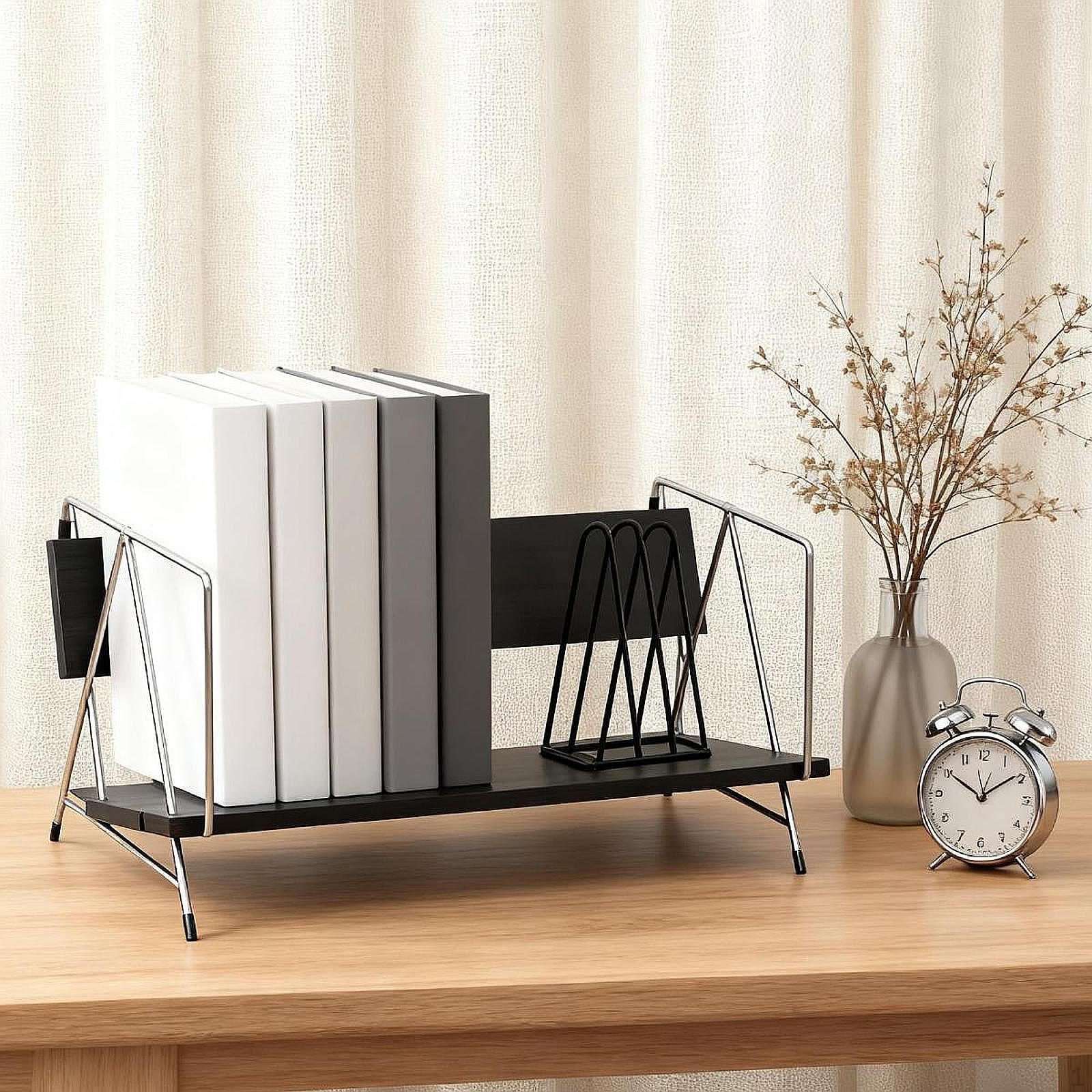 

Настольный органайзер для книжной полки, украшение, держатель для журналов, стойка для хранения виниловых пластинок для офиса Black