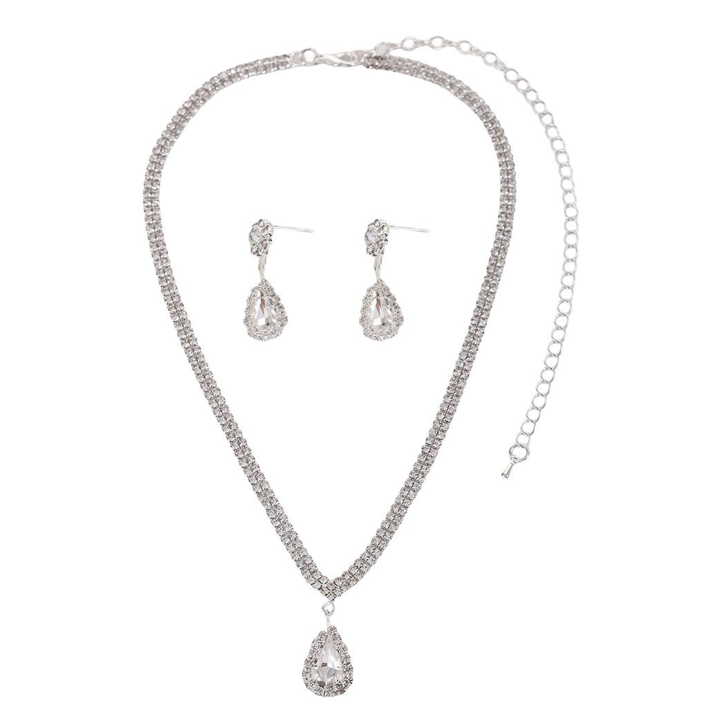 Fashionable and Minimalist Design Waterdrop-shaped Pendant Necklace Earrings Accessory Bridal Set