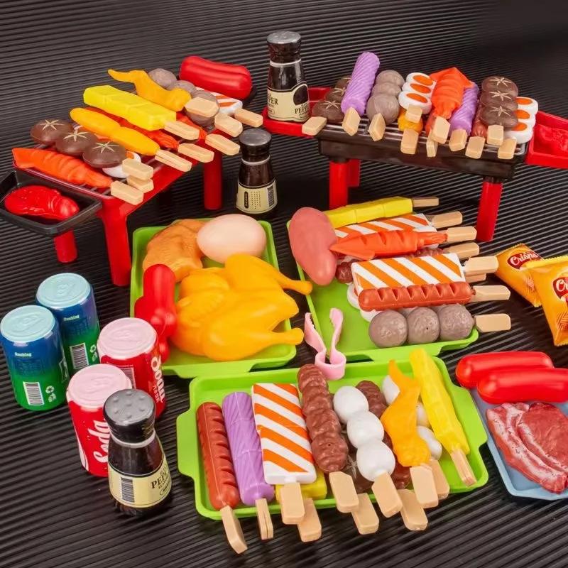 Children Simulation Barbecue Toy Kit BBQ Cooking Pretend Playing Kitchen Playthings Interactive Grill Playing Food Cookware Playset Ideal for Kids