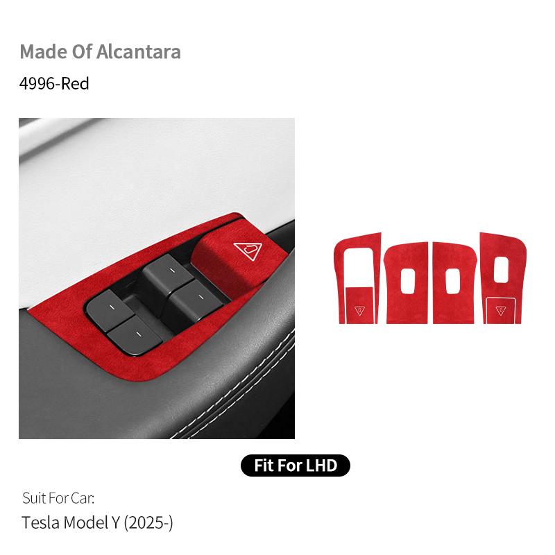 For Tesla Model Y (2025-) Car Window Control Panel Button Trim StickerMade of Alcantara Interior Accessories