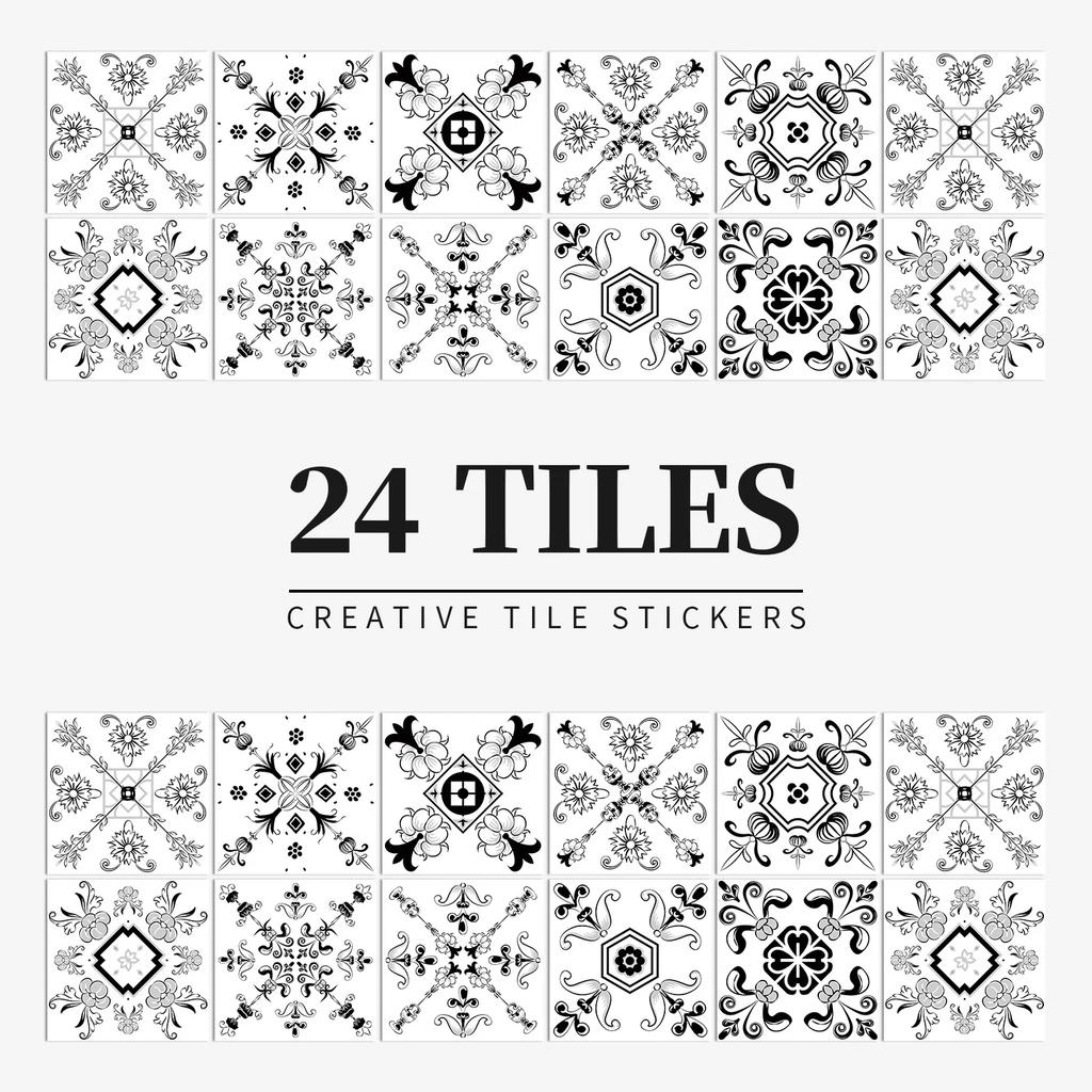 24Pcs Gray Moroccan Wall Sticker Art Water-Repellent Vinyl Peel And Stick Tile Sticker Home Decor Kitchen Bathroom