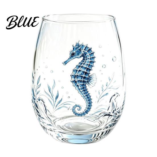 Vetro Dipinto a Mano Artigianale Animale Tema Trasparente Bicchiere Marino Manico Ergonomico Artigianale Cocktail Creativo da Bere per