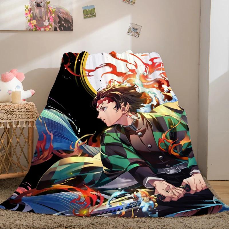 Anime Fleece Blanket Sofa Winter Warm A-Demon Slayer Bed Camping Custom Nap Fluffy Soft Blankets King Size Microfiber Bedding