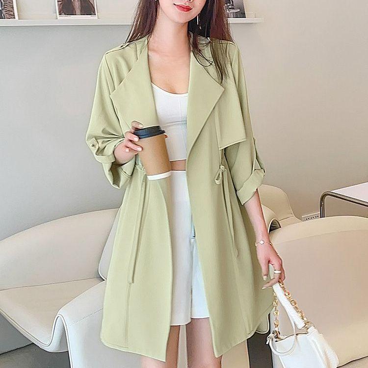 Summer Women's Thin Coat Sunscreen Single Layer Fashion Drawstring Seven Quarter Sleeve Top