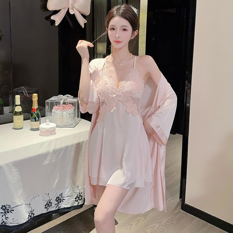 Ice Silk Women's Sexy Lace Camisole & Robe Set - Perfect Gift for Girlfriend - New Spring/Summer/Autumn Collection