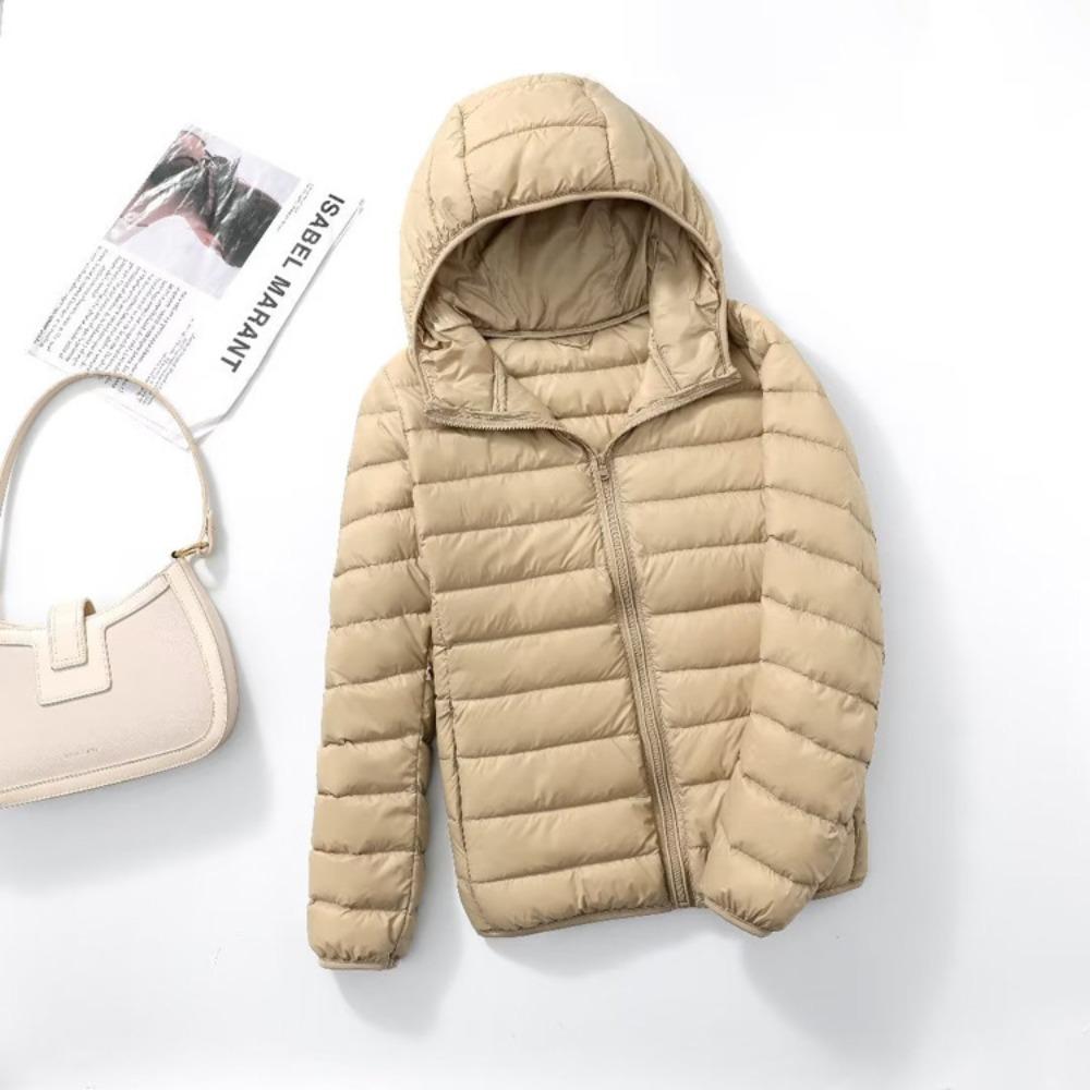 Women's Hooded Long Sleeve Puffer Jacket Slim Fit Lightweight White Duck Down Winter Coat
