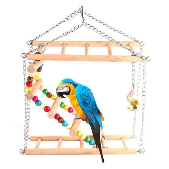 Suspension Climbing Swing Bird Parrot Squirrel Bite Beads Bell Toy Cage Decor