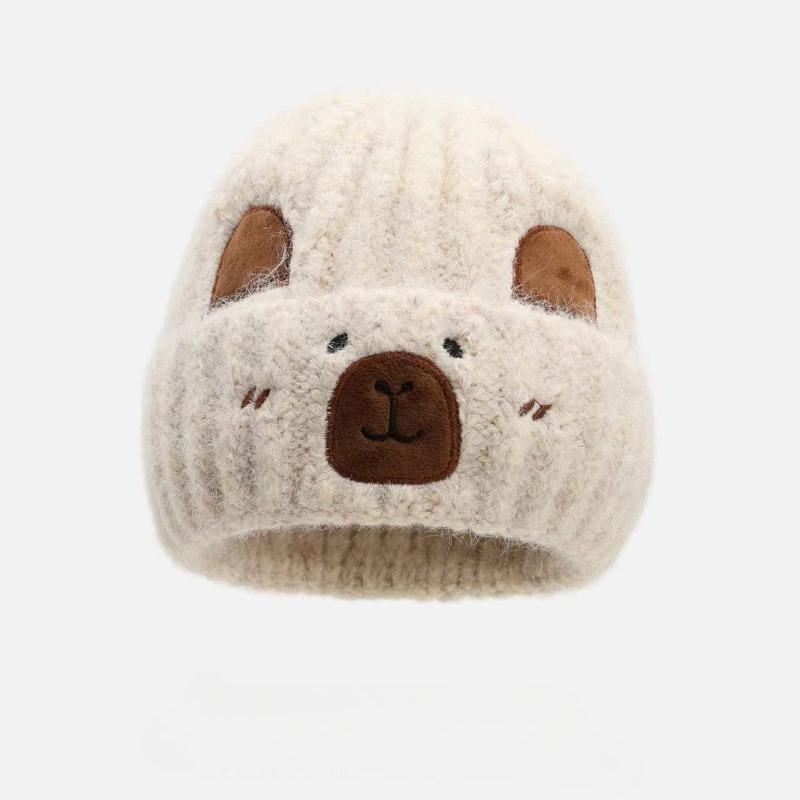 Simple Luxurious Bear Beanie Cute Plush Felt Hat High-quality Warm Hat Thickened Earmuffs Slimming Face Cute Cartoon Animals Hat