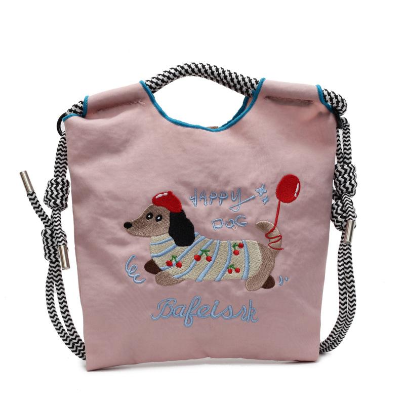 Embroidery cute dachshund dog bucket bag women's new mobile phone bag versatile commuter shoulder messenger bag