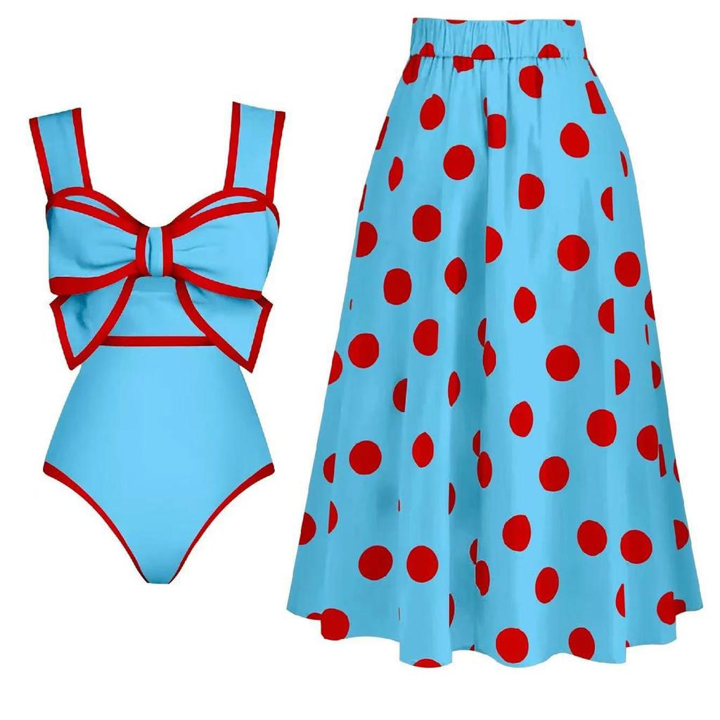 Women's Fashion Bowknot Round Skirt One-piece Conservative Belly Covering Sexy Skirt Beach Dress Swimsuit