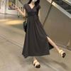 New ArriVals Open Run Women Glam V Neck Shirring Flare Long Dress