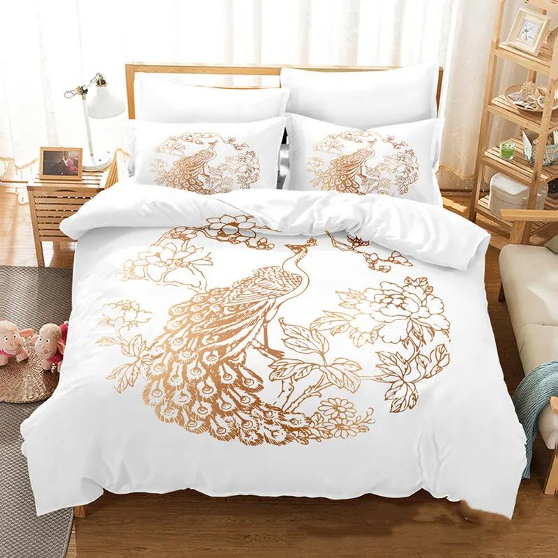 Peacock Feather Bedding Set Peacock Duvet Cover Set Single Double King For Adult Women Microfiber Comforter Cover Bedroom Decor
