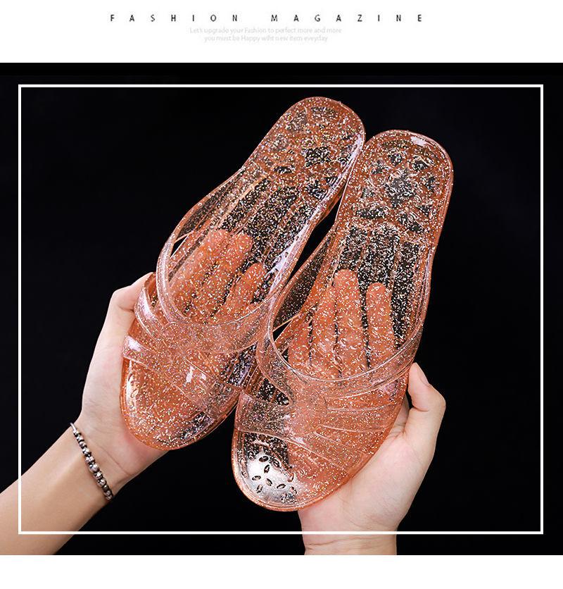 Mode Comemore 2024 Fashion Slides Damen Geleeschuhe Flache transparente Sandalen Anti-Rutsch-Runde weibliche Freizeitschuh Frau Kunststoff Sandale